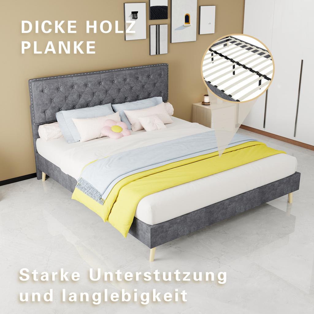 Modern soft bed, soft headboard, 160*200CM, gray, bedroom furniture, low box bed frame does not include gas rod, does not include mattress.