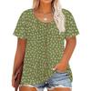 Plus Size Women's Fashion Casual Vintage Printed O-Neck Short Sleeve Button T-Shirt Top