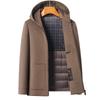 Men's Wool Overcoat with Detachable Down Liner and Hoodie - Double-Faced for Autumn and Winter Warmth