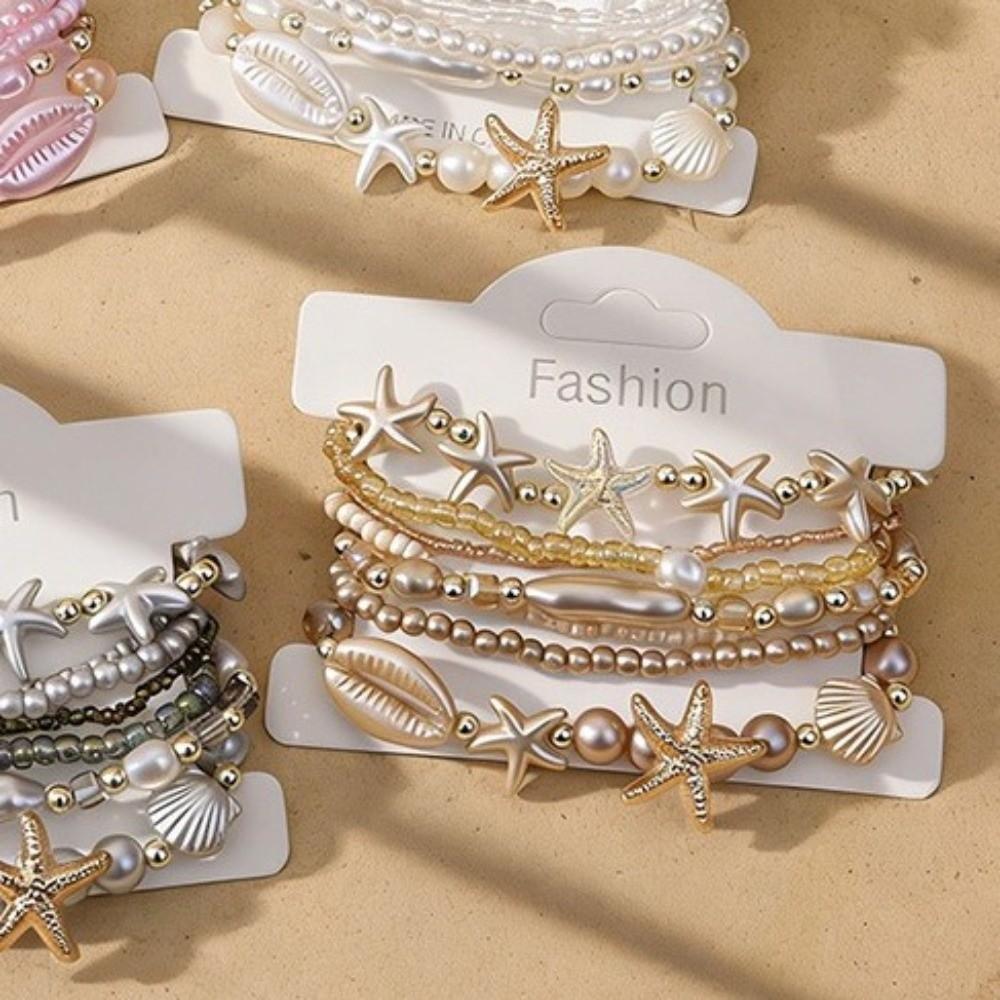 Creative Imitation Pearl Boho Bracelet Multi-layer Design Glass Beads Beads Bracelet Stackable Strand Bracelet Gift