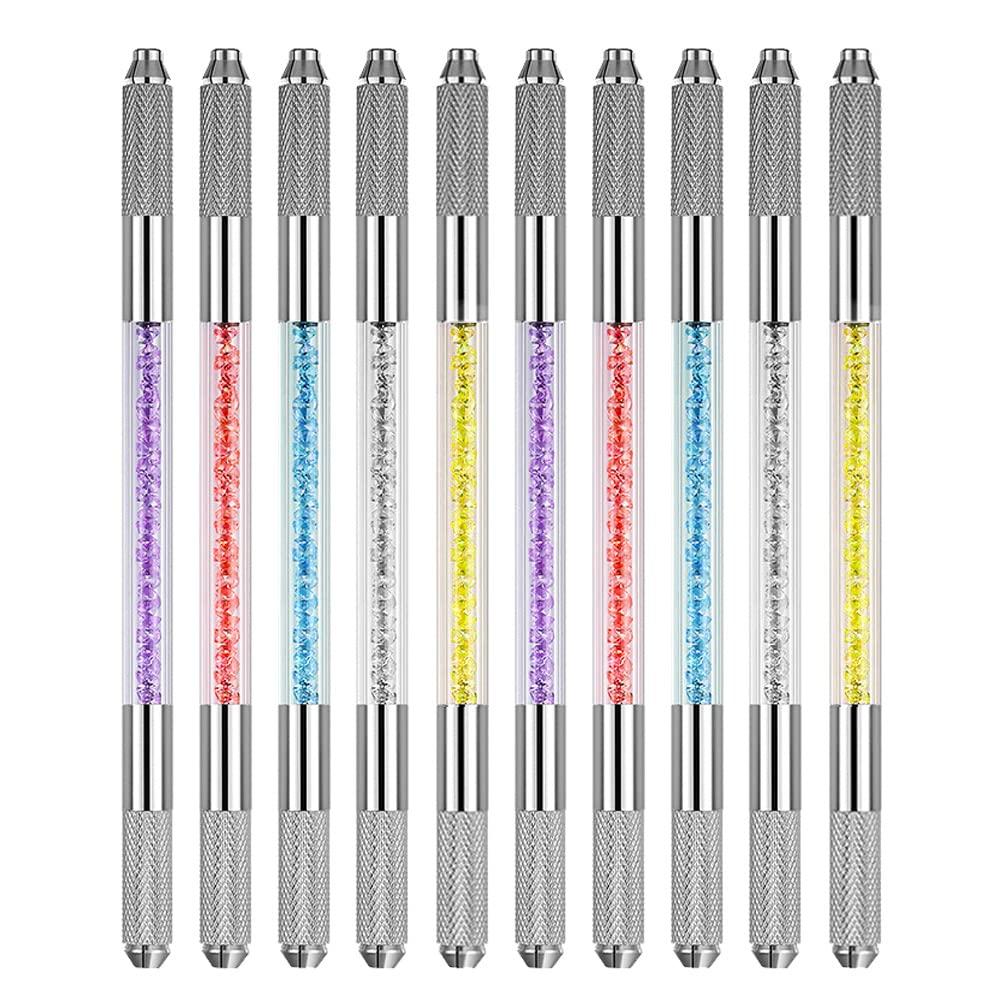 Microblading Pen 10 Pcs Professional Dual-head Manual Tattoo Fog Eyebrow Micro blading Pen Needle Tip Holder Tool For Permanent Makeup Supplies