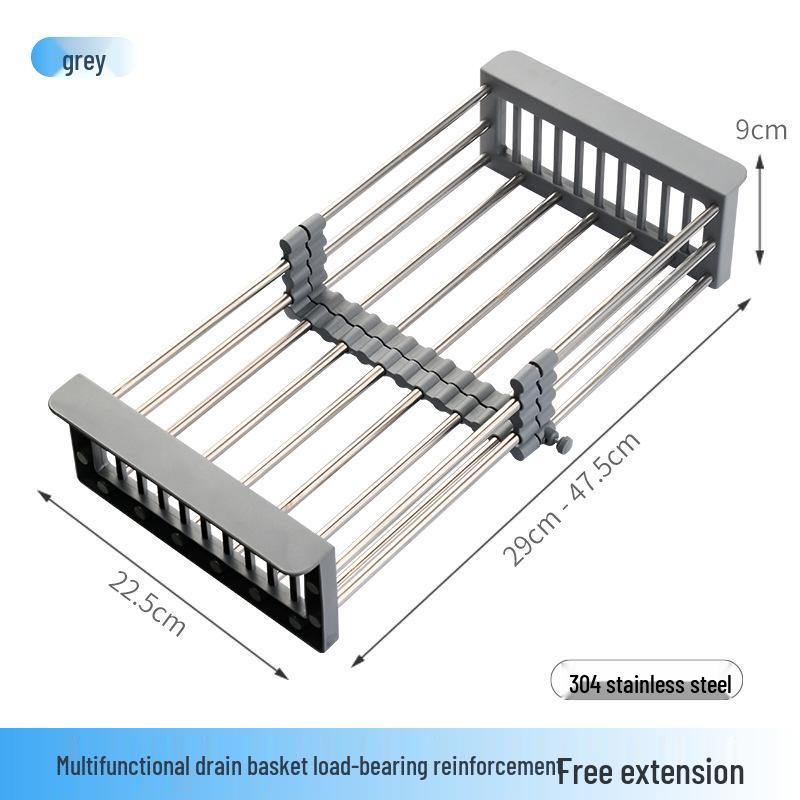 

Выдвижная сушилка для раковины из нержавеющей стали и корзина для овощей и фруктов серый