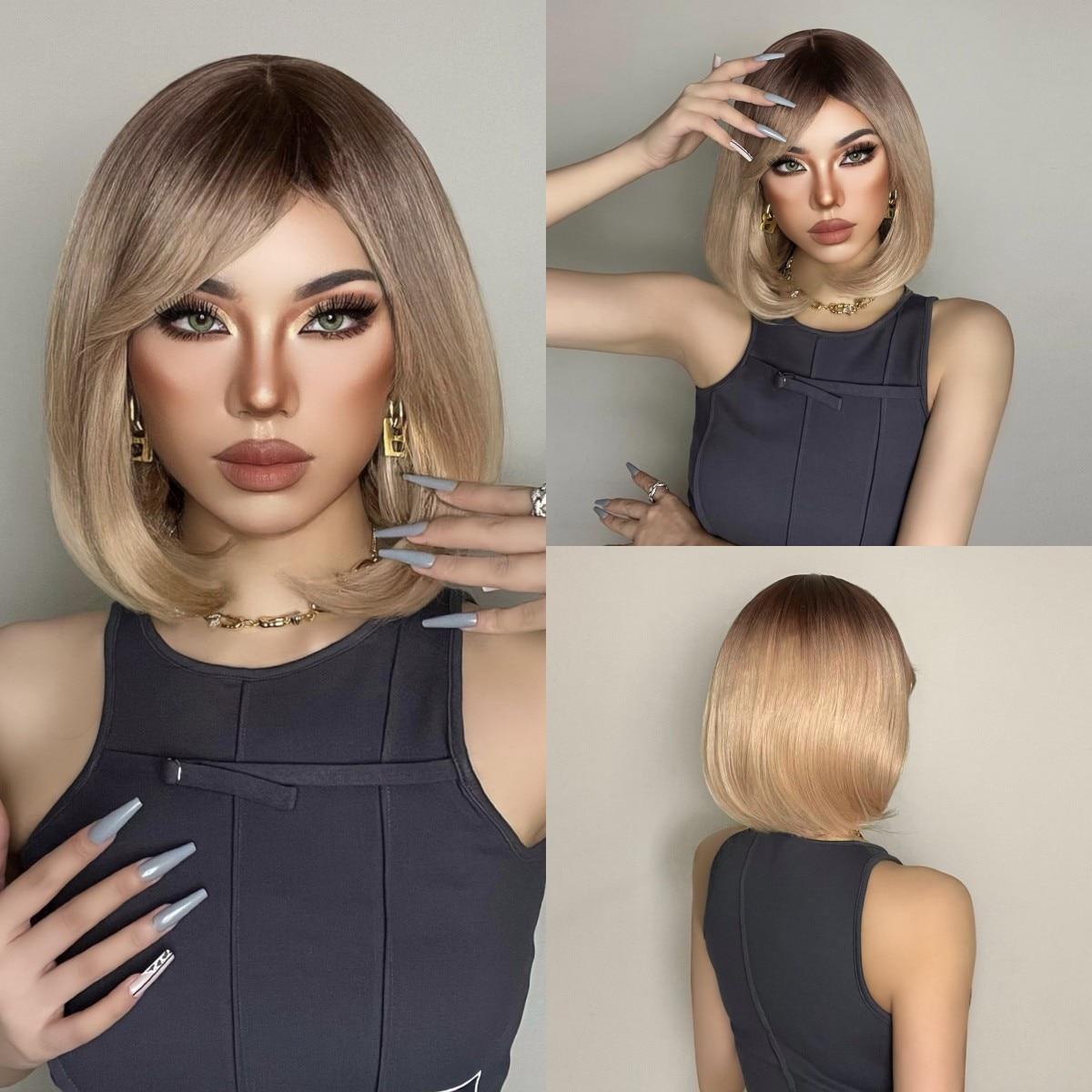 

EASIHAIR Короткий Бобо-коричневый парик из синтетических натуральных волос с челкой для женщин, парики из термостойкого волокна для косплея, вечеринки