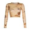 Sexy Mesh Long Sleeve T-shirt Women Perspective Crop Top Stars Moon Print Streetwear