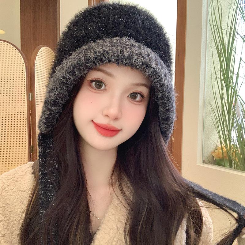 Lei Feng Hat Women's Autumn and Winter Korean Version Thickened Warm Ear Protection Knitted Woolen Hat Large Head Circumference Balaclava