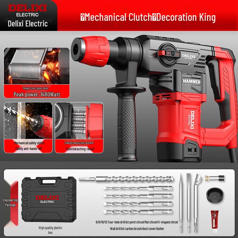 Delixi Dual-Purpose Electric Hammer Drill – High-Power Rebar Slotting & Concrete Demolition Tool