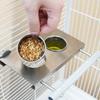 Stainless Steel Parrot Feeders With Double Cup Standing Perch Platform For Cage Bird Rabbits Ferrets Watering Feeding Use