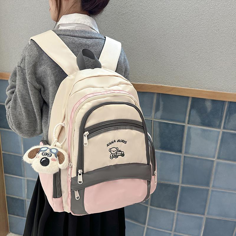 Color Block Backpack Women College Style Schoolbag Junior High School Student Backpack