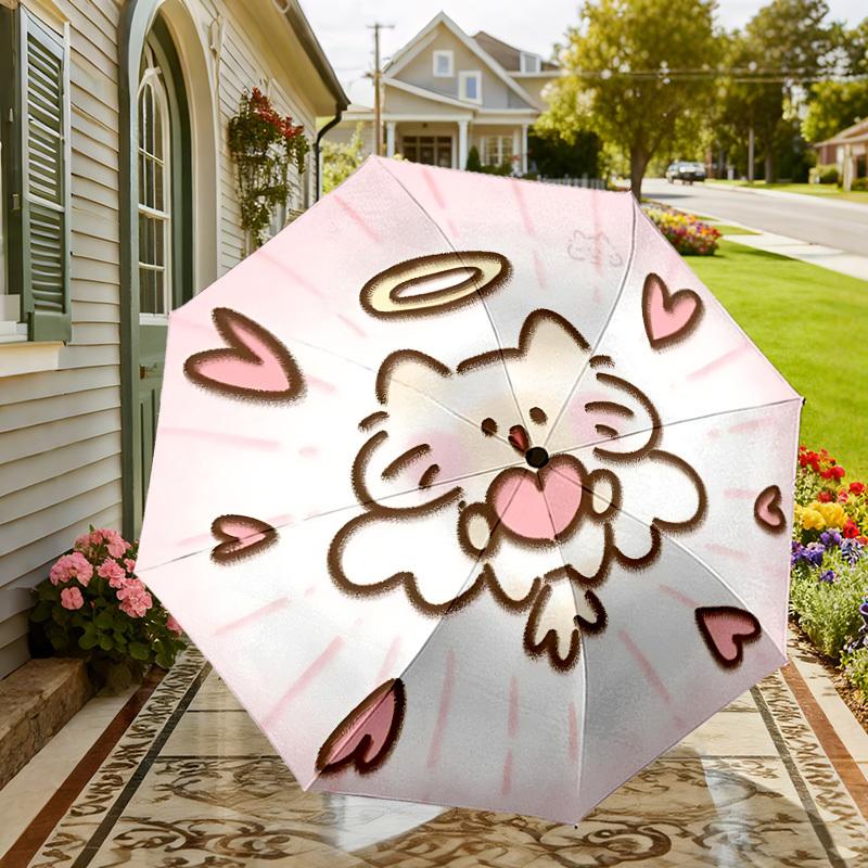 Entzückender Engel Katze Herz Regenschirm: Automatisches Öffnen und Schließen, Outdoor-Reiseaccessoire, Leicht und Langlebig, Perfektes Geschenk für Tierliebhaber 139