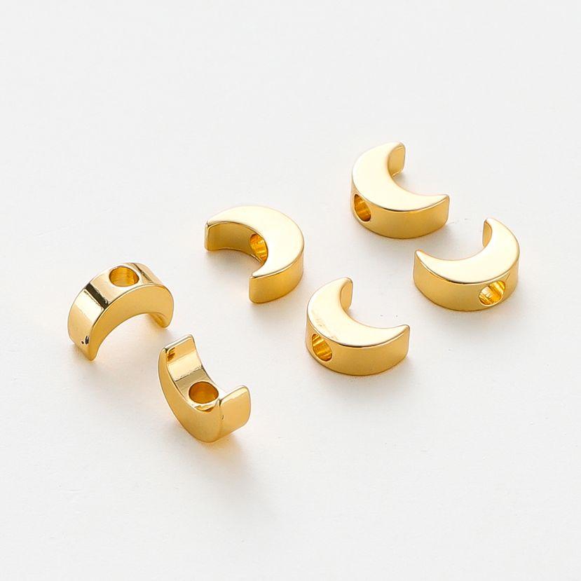 20pcs/bag 14K 18K Gold Color Plated Moon Shape Loose Spacer Beads With Hole For DIY Jewelry Necklace Bracelet Accessories