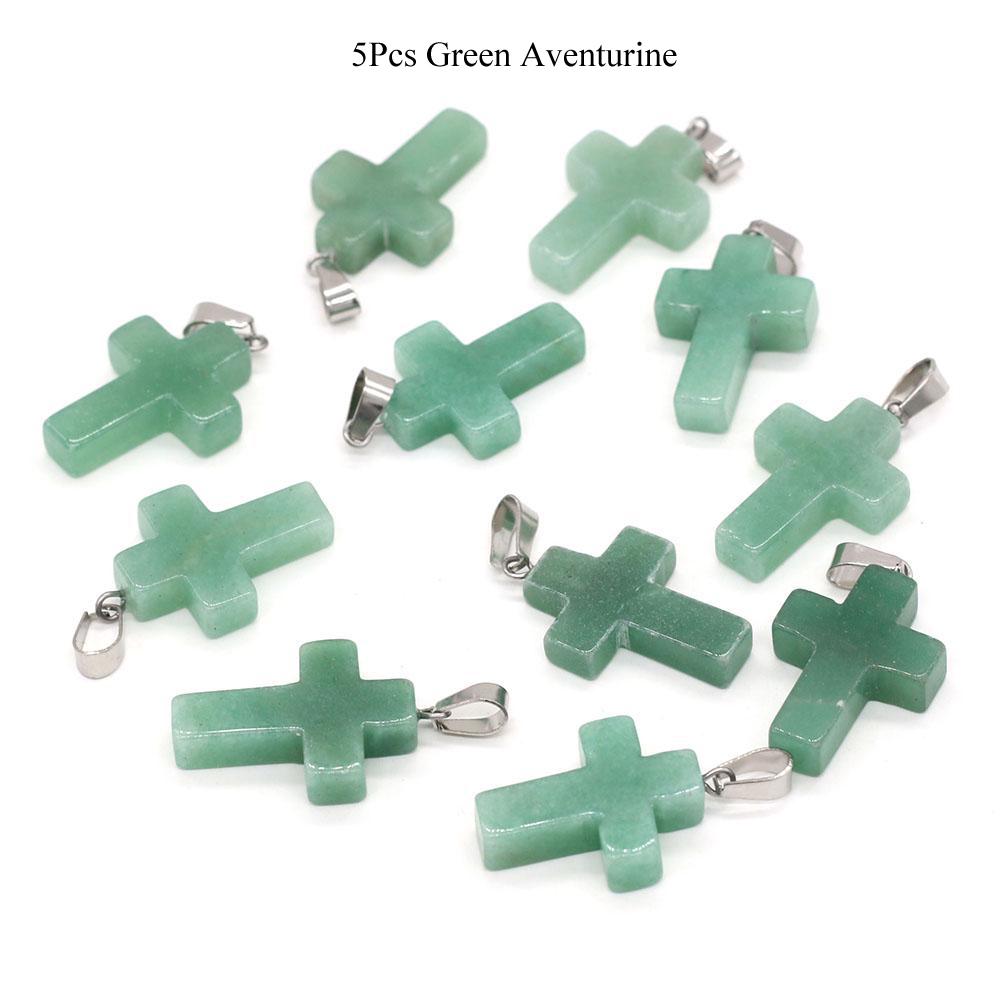 5Pcs Natural Stone Quartz Pendants Exquisite Cross-shaped Semi-precious Charms for Jewelry Making DIY Necklace Accessory Easter Gifts