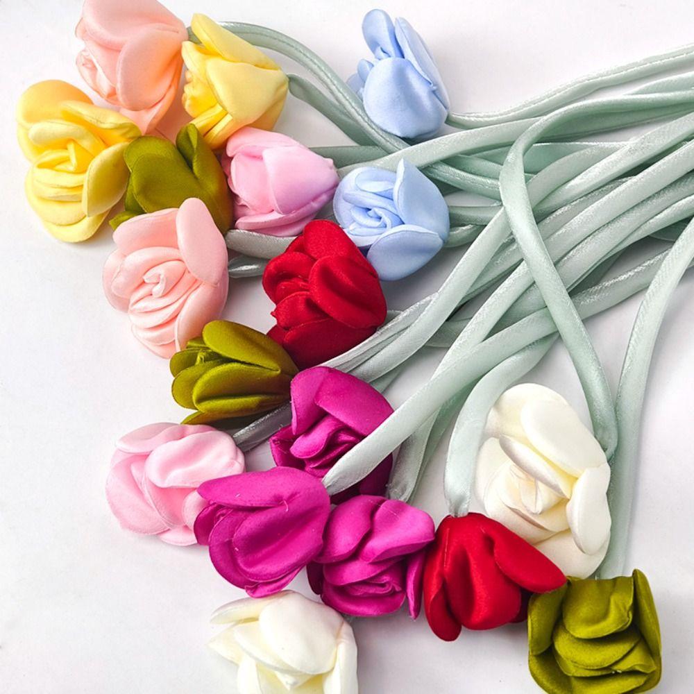 10Pcs Handmade Double Head Rose Flowers DIY Craft Crochet Decoration 3D Flower Patches Artificial Rose Bow Flowers