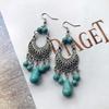 Temperament Retro Turquoise Earrings, Ancient Silver Water Drop Fringed Earrings, Women's Versatile Long Ear Jewelry