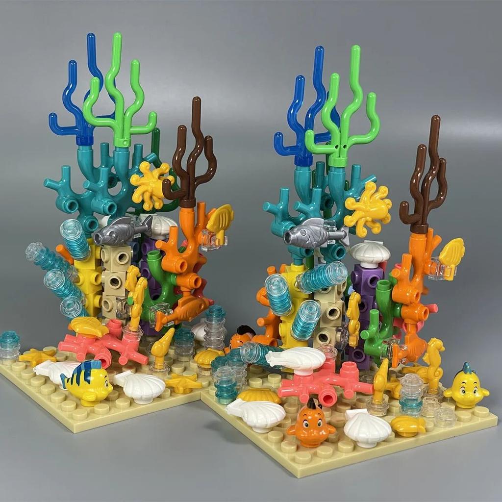 MOC Bricks Ocean Animals Sea water plants Seal Starfish Coral Shell Toys For Children Educational Building Blocks Plastic Toys
