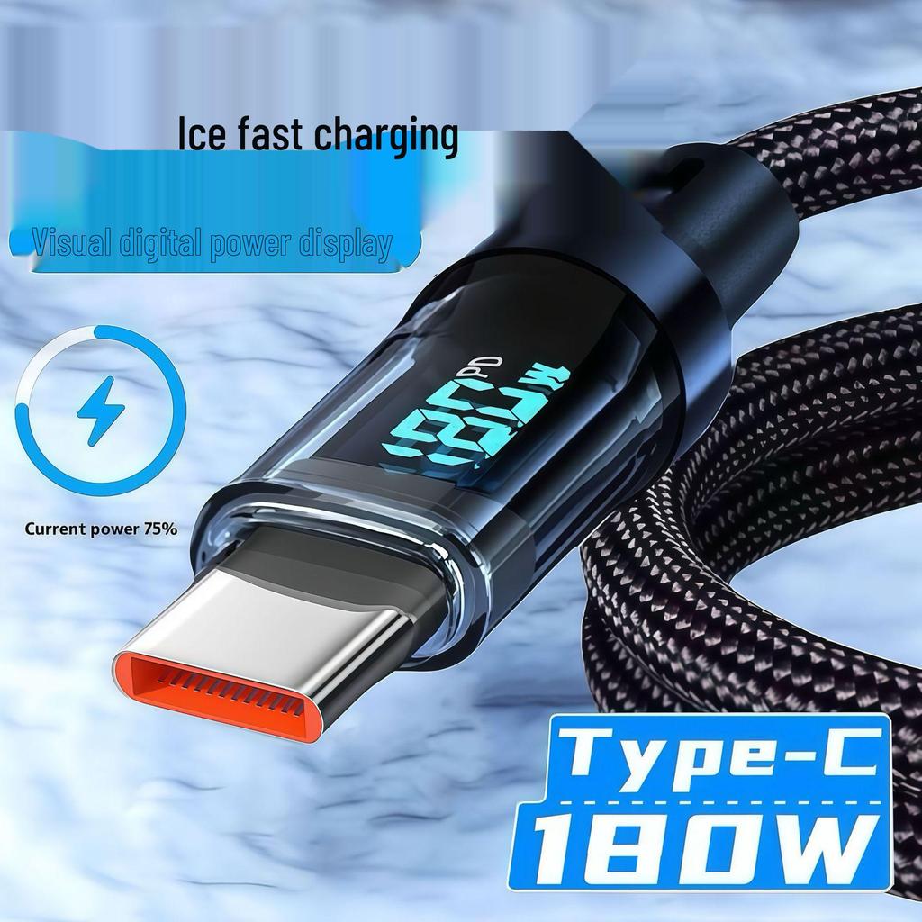 180W High-Speed Charging Cable with Digital Display for Xiaomi, Huawei, Apple, Samsung, and Honor Phones