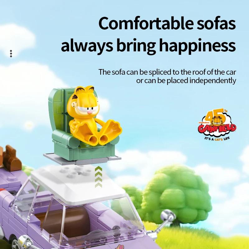 Non-Toxic Garfield Car Building Blocks City Magic Cartoon Cat Anime Figures Collection Dispaly Model Diy Bricks Toys For Kid Birthday Gift
