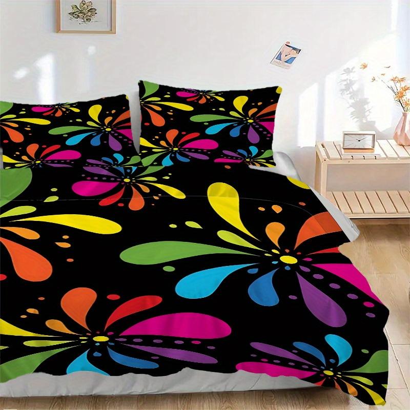 3Pcs Colorful Floral Pattern Printed Bedding Set, Breathable And Soft, Machine Washable, Christmas Gift, Suitable for Bedroom Decoration, 15161 135x200cm