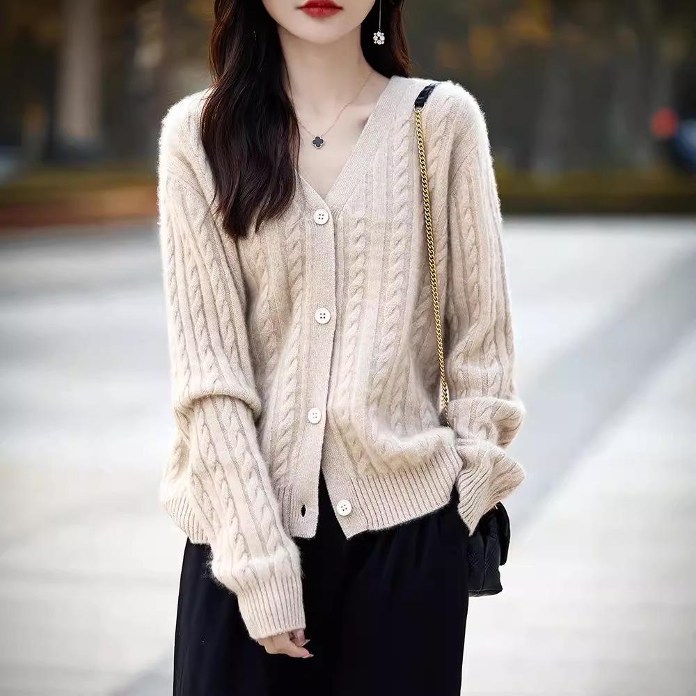 Women's V-neck Cashmere Wool Cardigan - Autumn 2025 Collection