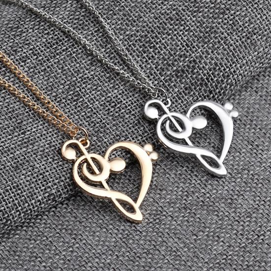 Women's Stylish Simple Hollow Musical Note Heart Pendant Chain Necklace Gift