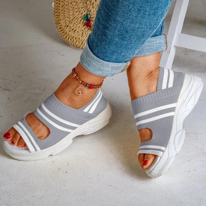Fashion Women Sandals Summer Female Shoes High Heels Platform Flats Peep Toe Knitting Slip on Casual Fashion Comfortable Beach Party