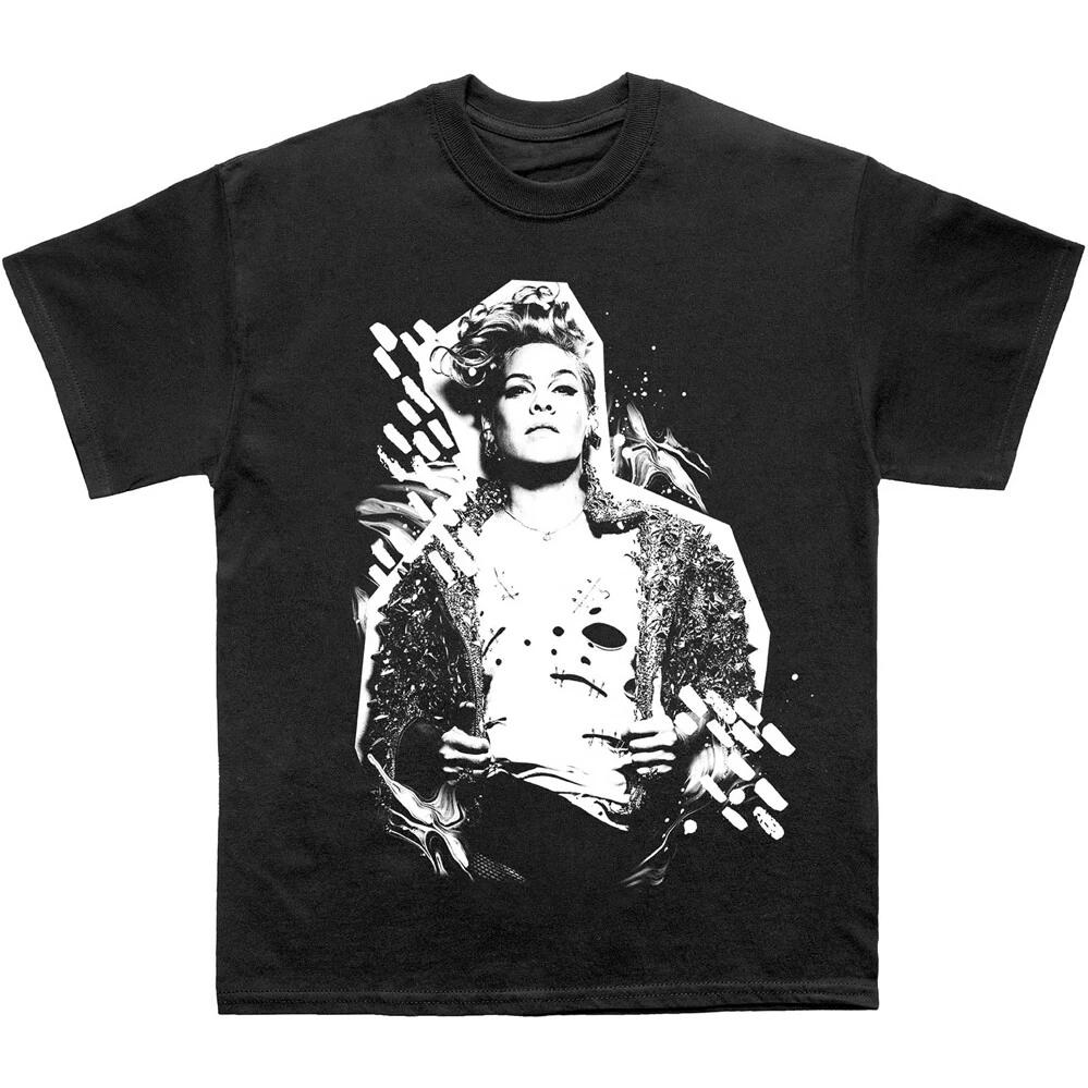 Pink - Painty - Black t-shirt L