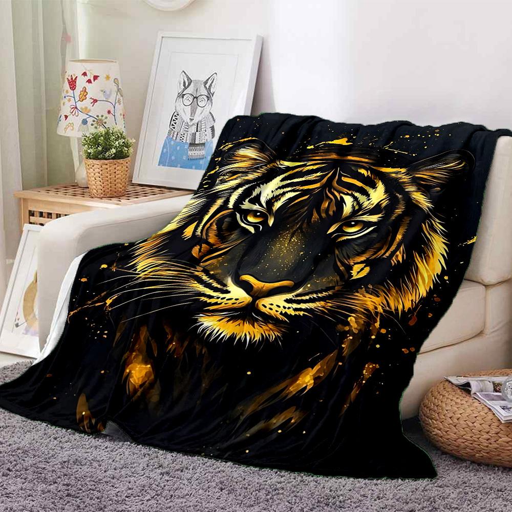 1pc Tiger Print Soft & Warm Polyester Knit Blanket, Digital Printed, All-Season Throw for Napping, Traveling, Sofa yy250906005
