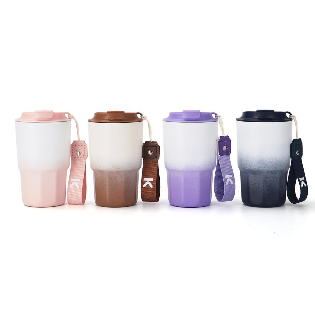 Gradual change color nine angle coffee cup stainless steel thermos cup outdoor with lifting rope double drink accompanying cup