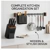 Soporte de Pared de Madera de Nogal Negro Premium Estante de Almacenamiento de Cocina sin Taladro Cuchillo Multifuncional Palillos Utensilio