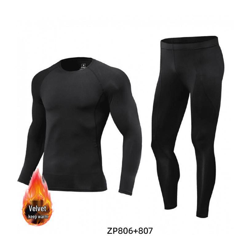 Men's Quick-Drying Elastic Compression Long Sleeve Fleece-Lined Fitness Suit