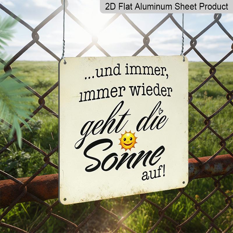 2D Flat, 1pc Retro Metal Tin Sign, The Sun Always Rises Inspirational German Quote Sign, Vintage Aluminium Wall Art, Rustic Decorative Plaque for