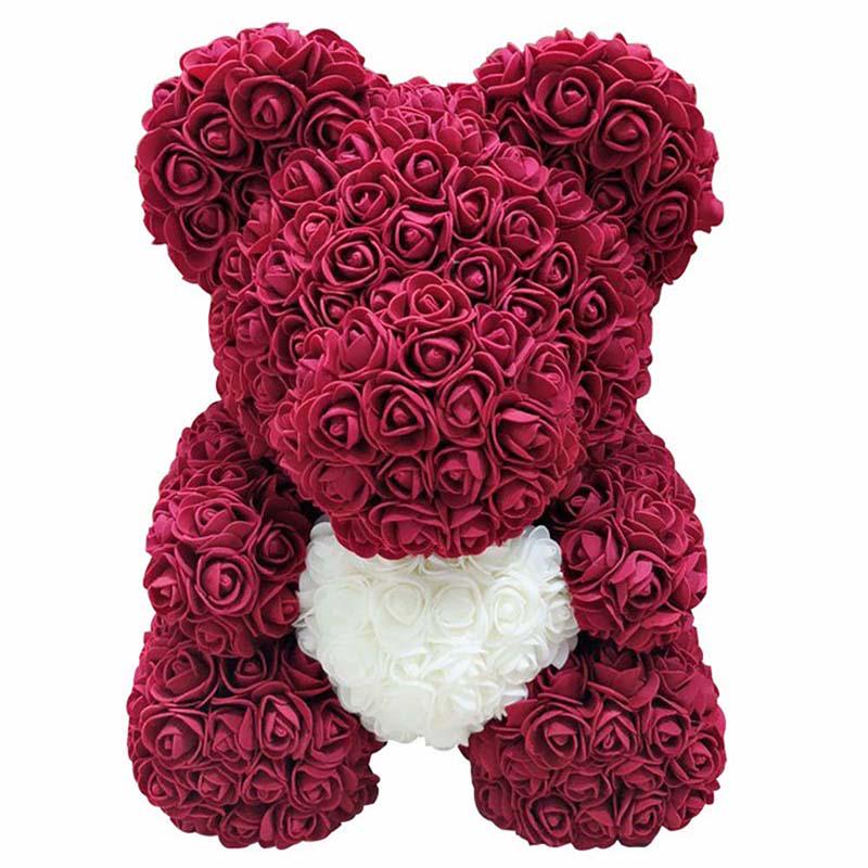 Lieblicher Großer Roter Rosenblüten-Bären Spielzeug Ornamente Geschenke für den Valentinstag 25cm Laden Geschenk am 8. März