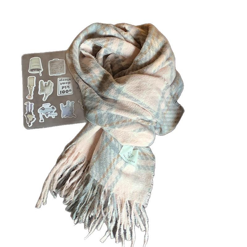New Fashion Korean Plaid Scarf Women's Winter Feeling Thickened and Versatile Imitation Cashmere Shawl Warm Scarf Maillard Series