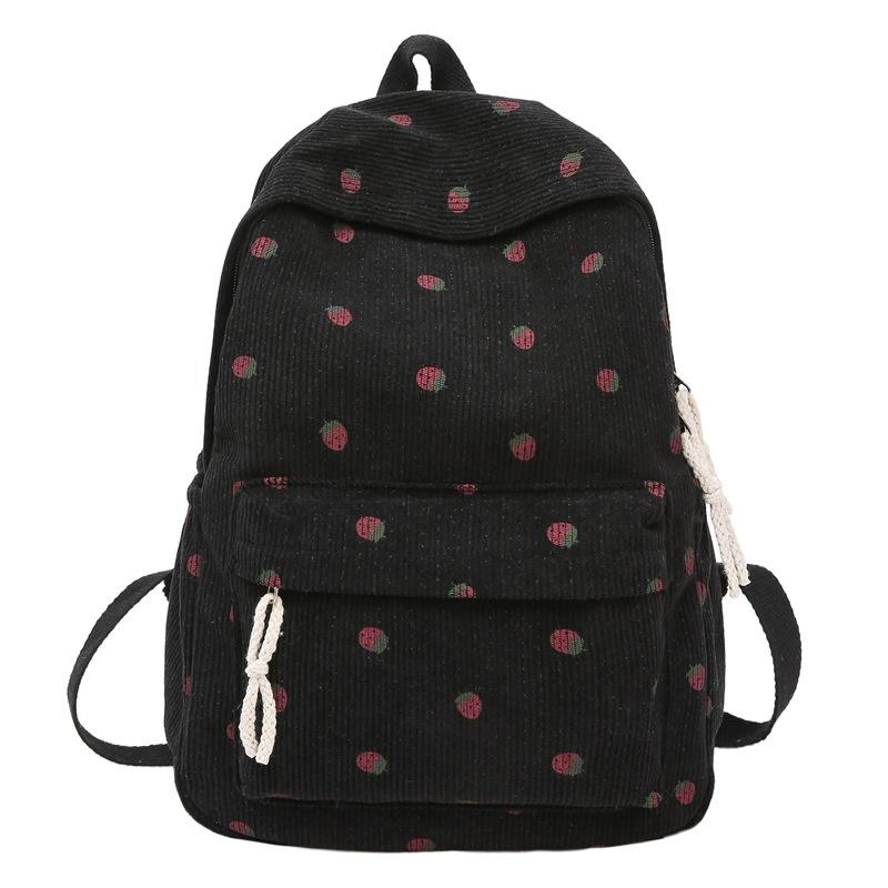 Schoolbag New Student Schoolbag Female Corduroy Cute Strawberry Backpack Sweet Ins Wind Travel Backpack