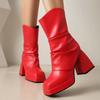 Concise Ankle Pleated Boots Women's Comfy Chunky Heels Shoes