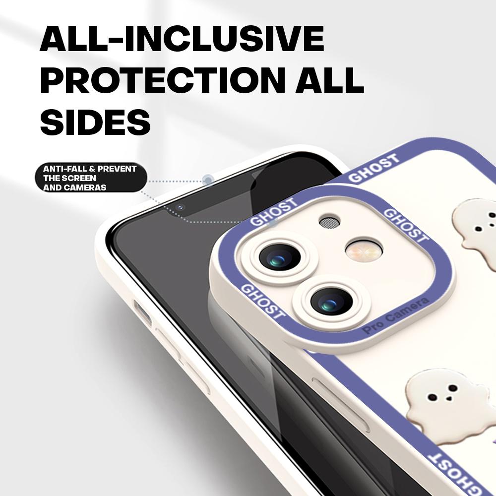 For iPhone 16 15 14 Pro Max Redmi Note 13 12 Pro Samsung S25 S24 Ultra A13 A14 A15 A16 Funny Ghost Design Soft Full Lens Camera Protect Case