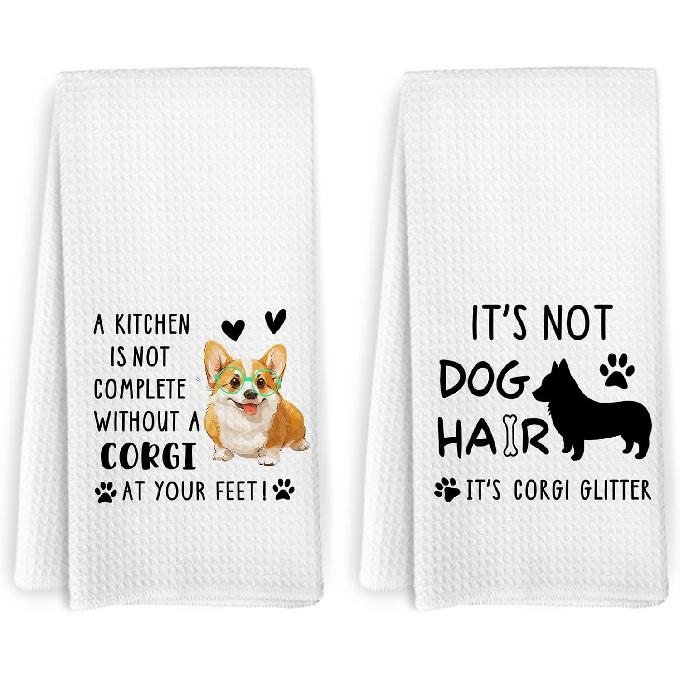German Shepherd Kitchen Towels Set of 2, German Shepherd Gifts Dogs Hand Dish Towels for Bathroom Kitchen, 16x24 Inches Corgi