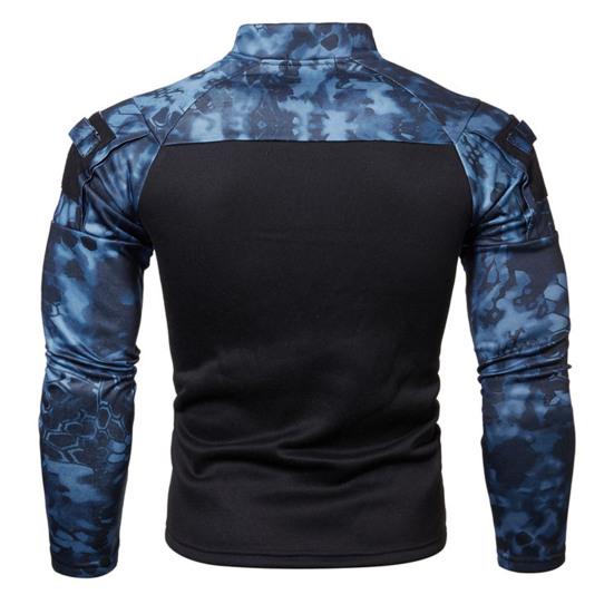 Men Fall Sweatshirt Patchwork Long Sleeves Camouflage Print Hip Hop Zipper Stand Collar Slim Fit Warm Wear-resistant Men Autumn Tops for Sports