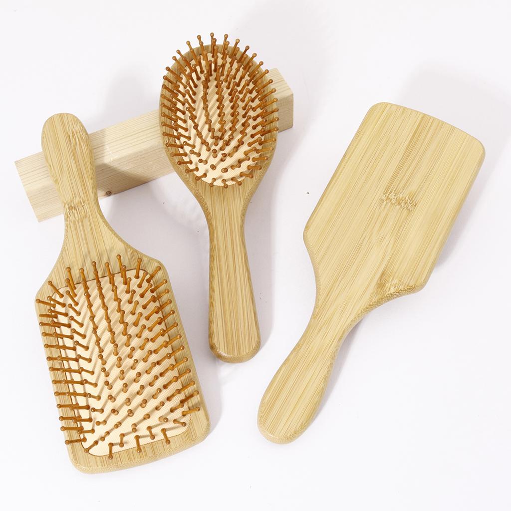 3pcs bamboo air cushion comb set, with bamboo bristles, natural bamboo anti-static hair massage brush,Special for real hair wigs