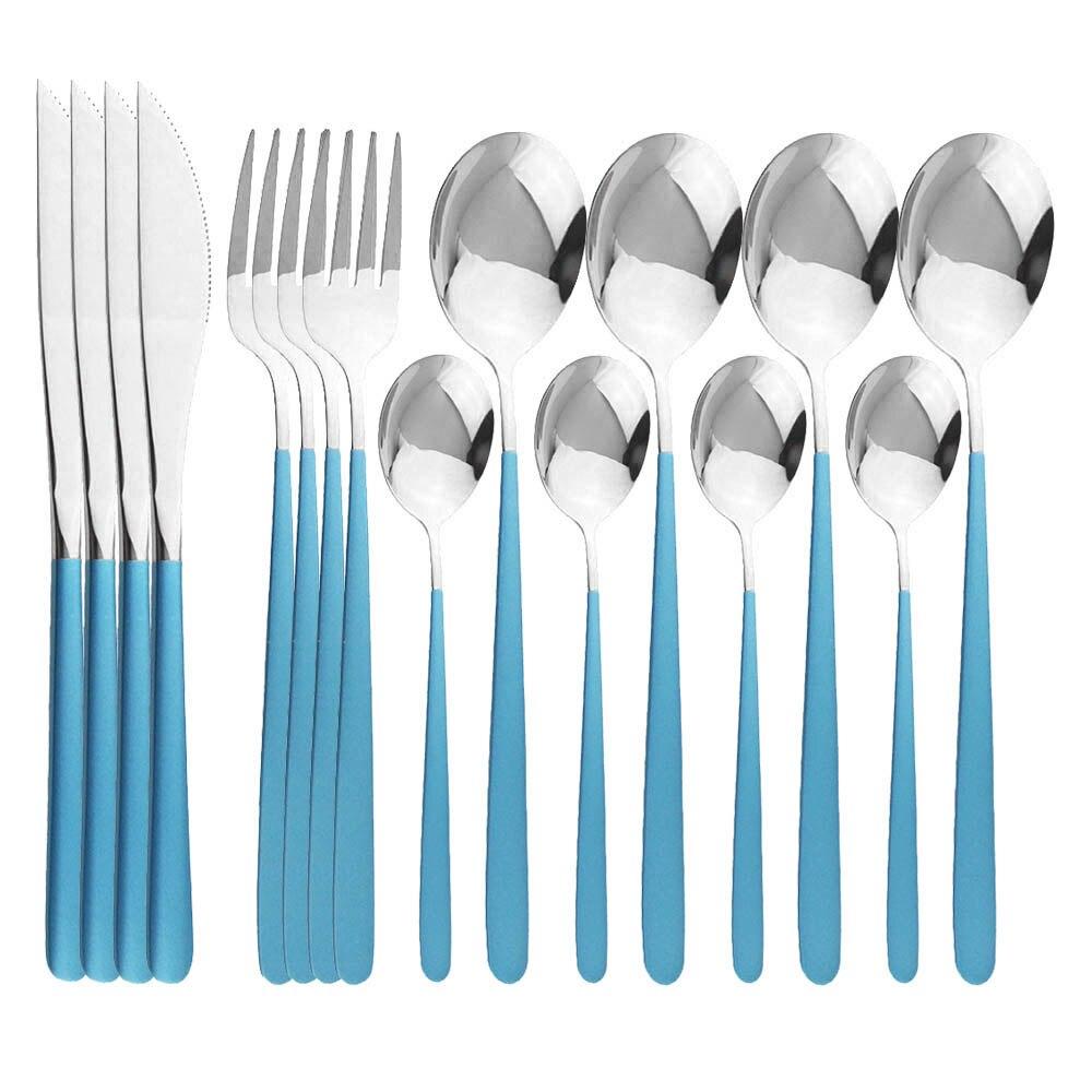 16Pcs Green Gold Dinnerware Set 304 Stainless Steel Cutlery Set Knives Forks Spoons Dinner Set Kitchen Tableware Silverware Set