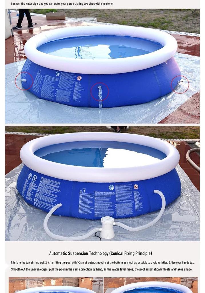 Extra-Large Inflatable Family Pool for Kids and Adults - Thickened, Foldable, Indoor/Outdoor Use