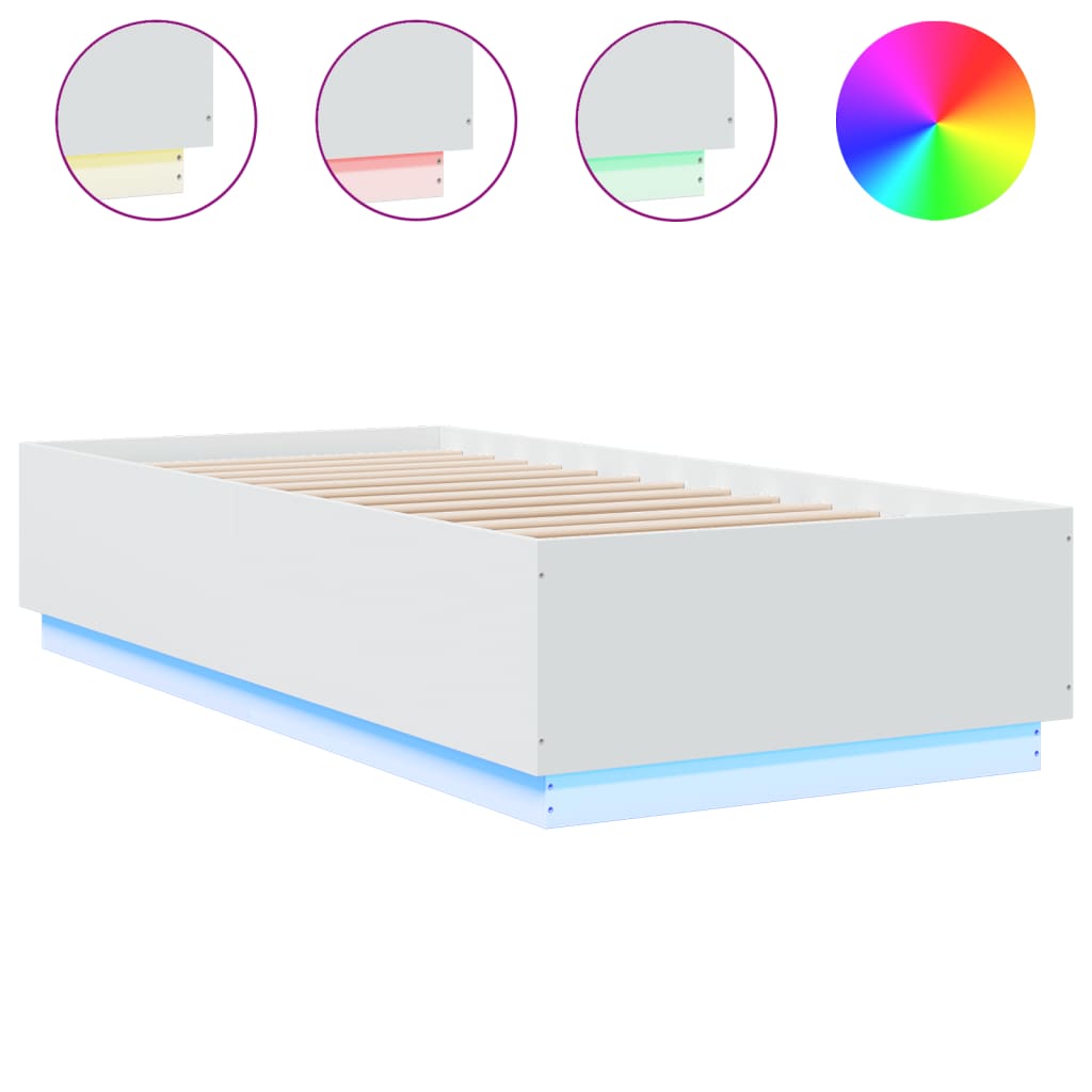 Vidaxl Rama Łóżka Z Led, Biała, 90X200 Cm, Materiał Drewnopochodny
