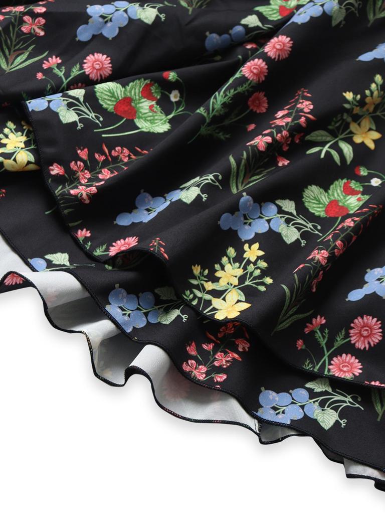 European and American Style Cross-border Square Neck Puff Sleeve Printed Cake Dress