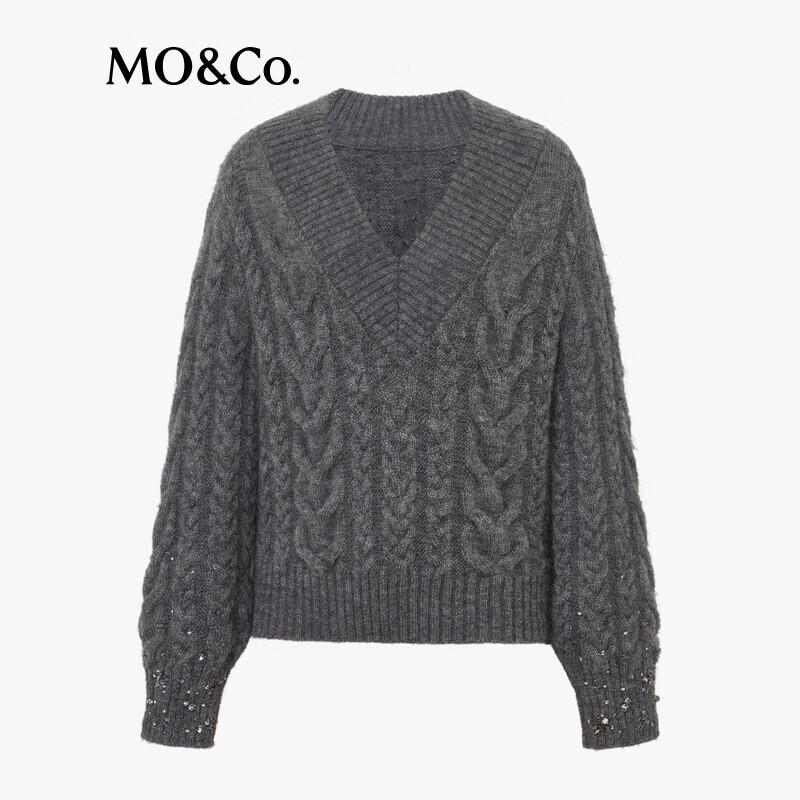 MO&Co.RECTO Designer Collaboration Retro Cable Knit Deep V-Neck Sweater
