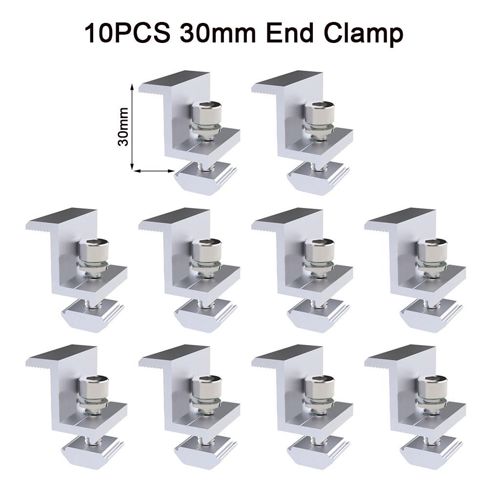 Solar Panel Adjustable Bracket Clamps PV Bracket Mounting Clip Solar Mid And End Clamp 30mm 35mm 40mm For Fixing Solar Panel 10PCS 30mm End Clamp
