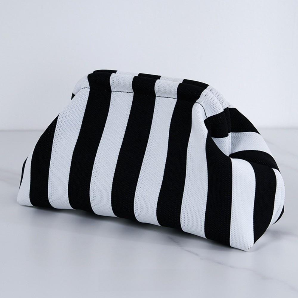 Elegant Woven Crochet Purses Large Capacity Striped Pattern Beach Clutch Handbags Colorblock Design Woven Texture