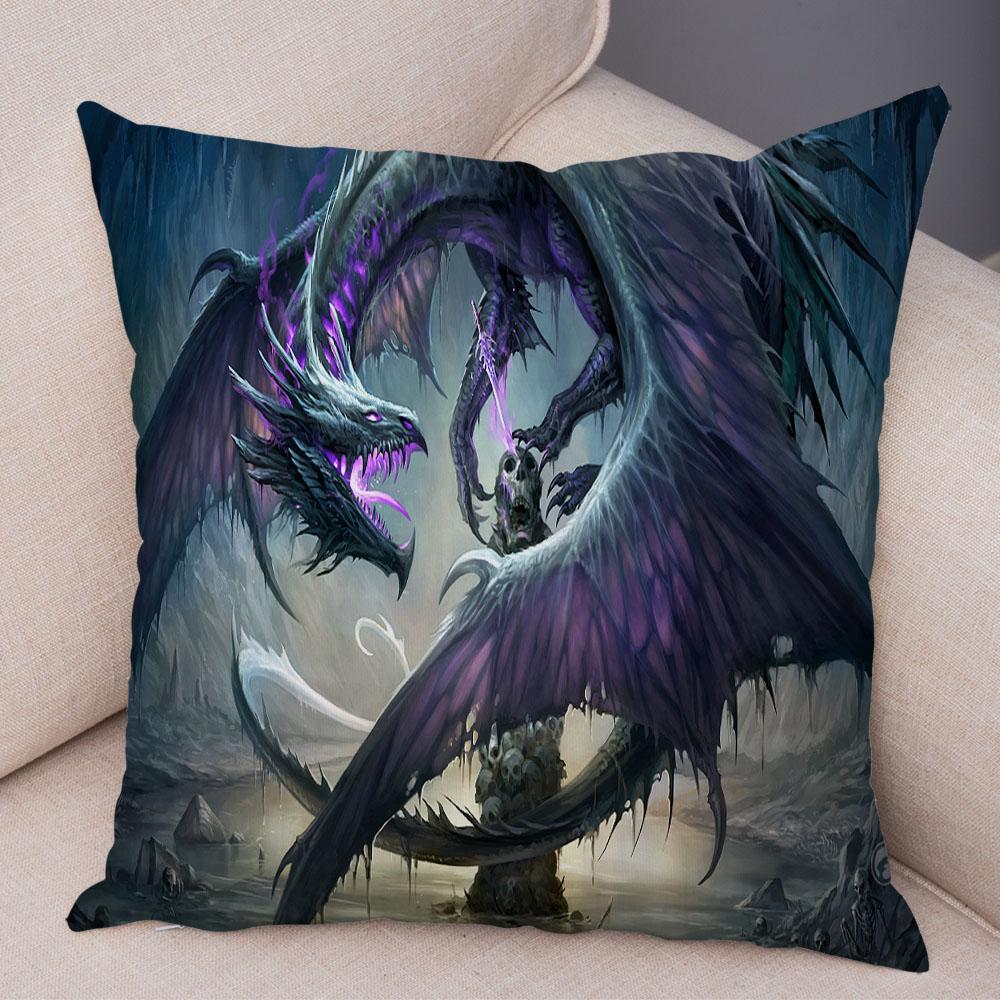 Fronha de almofada com estampa de animal de desenho animado, capa de almofada com estampa de dragão, capa de almofada decorativa para carro, sofá, casa, sala de estar