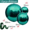 12pcs Silver 4D Balloons with Ribbon 22/15/10Inch Metal Silver Round Foil Hanging Balloon for Happy Birthday Wedding Party Decor