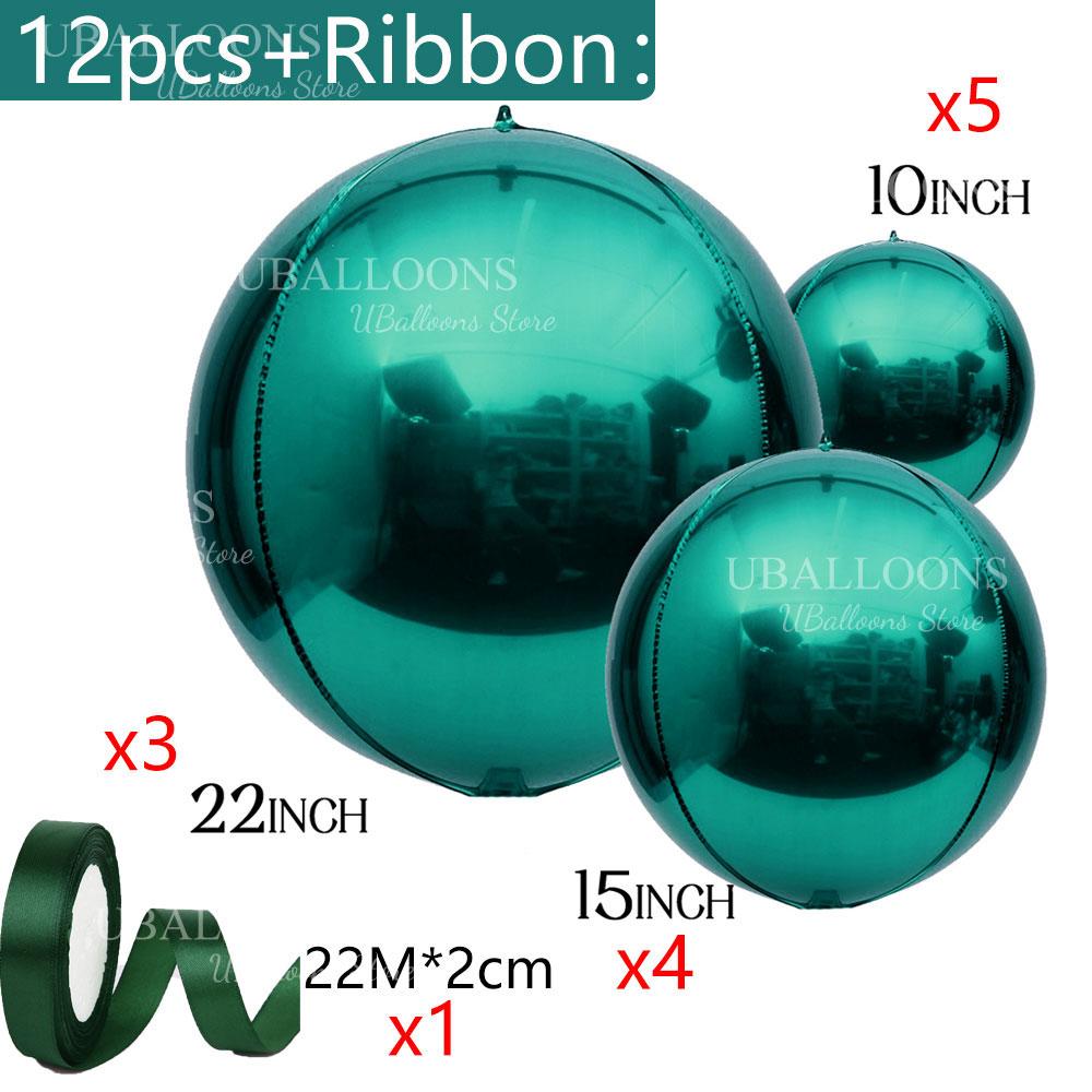 12pcs Silver 4D Balloons with Ribbon 22/15/10Inch Metal Silver Round Foil Hanging Balloon for Happy Birthday Wedding Party Decor