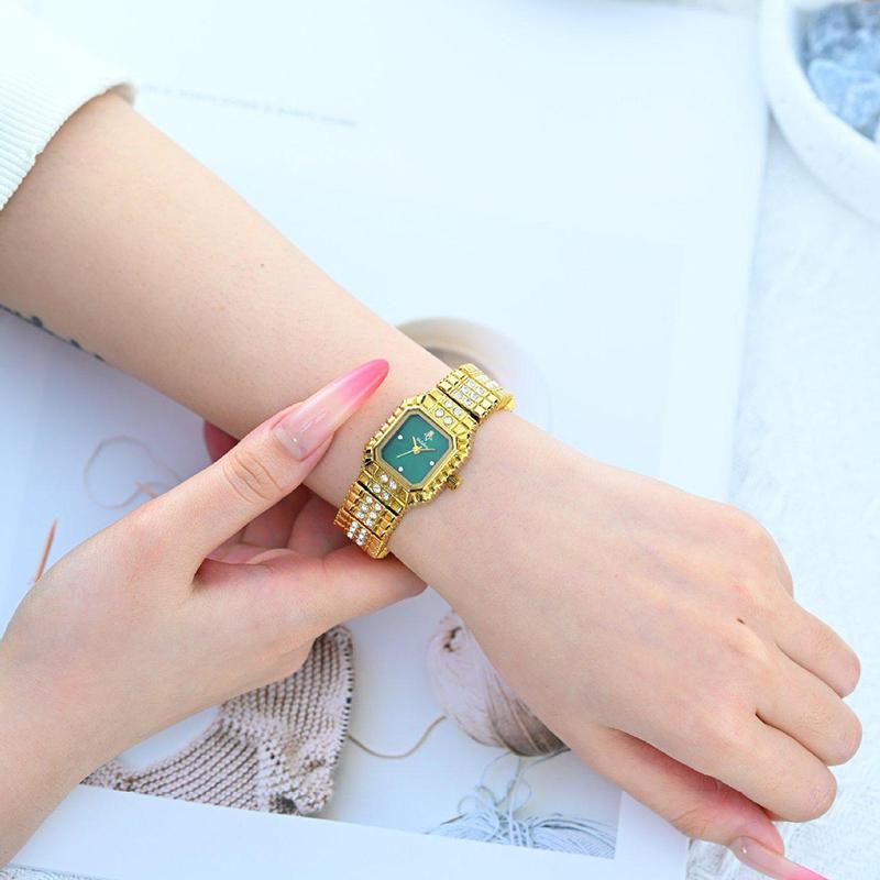 Women Dress Bracelet Watches Clock Relógio Fashion Rhinestone Square Small Dial Steel Band Ladies Watch Elegant