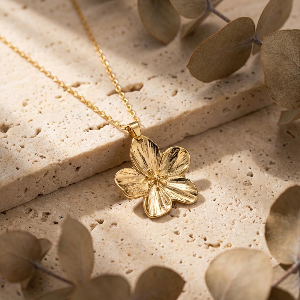 

Fashion Romantic Petal Flower Pendant Necklace for Women Delicate Gold Color Floral Chain Perfect Valentine Jewelry Gift